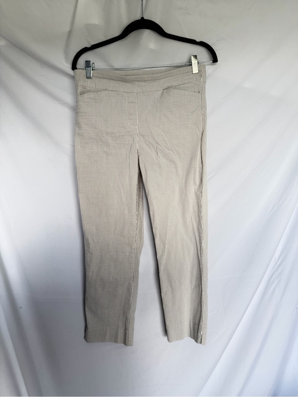 Hilary Radley Beige Pinstriped Straight Leg Pants